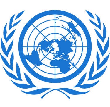 The official blue United Nations logo featuring a world map projection and olive branches.