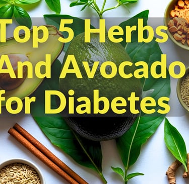 Avocados and diabetes-friendly herbs arranged with clean, bright background