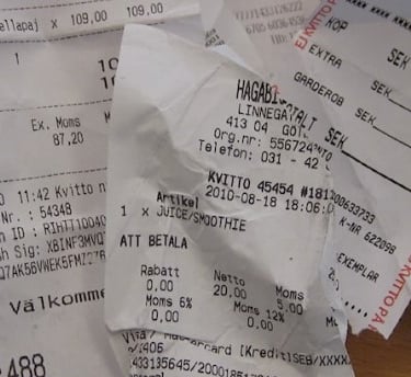 Bild på kvitton illusterrar kummunanställds privata inköp i artikeln