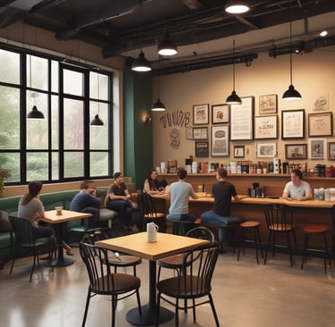 A mentor guiding an entrepreneur in a small café setting.
