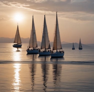 A serene sailboat gliding on calm blue waters under a clear sky.