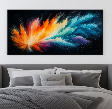 Colorful abstract canvas wall art with bold shapes and vibrant colors for modern home décor.