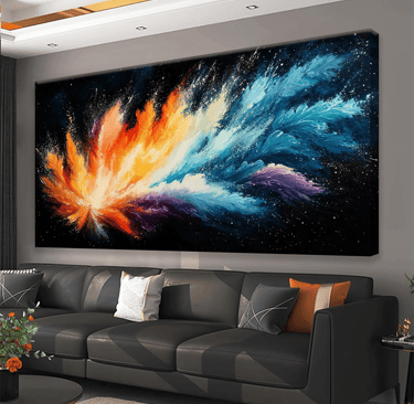 Maximalist colorful wall art print adding artistic energy to contemporary interiors.