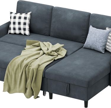 “Shintenchi pull-out sofa bed with hidden storage chaise and convertible L-shape design for modern h