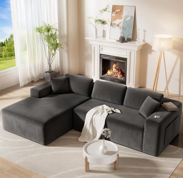 “Modern modular cloud sectional couch with extra deep seat and storage pockets, all-in-one box shipp