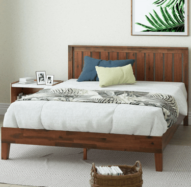Bedroom interior featuring ZINUS Vivek Deluxe Bed Frame with wooden slat support