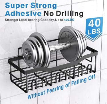 EUDELE stainless steel shower caddy set mounted on a bathroom wall.