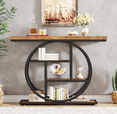 Tribesigns Industrial Sofa Table with Circle Base – Stylish & Functional Home Accent