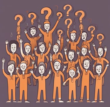a group of people with question marks on their faces