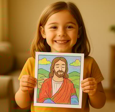 littel girl showing jesus colored page