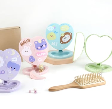Specchio kawaii a forma di cuore rosa, idea regalo dolce e originale per amiche