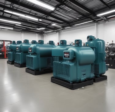 A view from below of a large industrial roof structure with exposed metal beams forming a grid pattern. The sky is clear and blue, creating a strong contrast with the earthy tones of the beams.