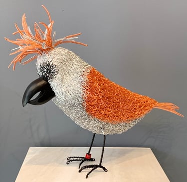 SERIOUSLY FOLKS - pine and plated wire bird by Guy Cranston
