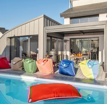 Zoom sur la texture naturelle du coussin de piscine fabriqué à partir de biomasse