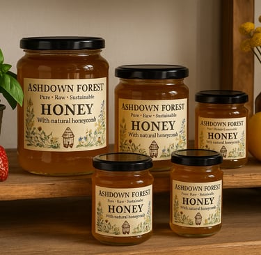 Jars of honey on a shelf
