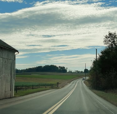 Driving through Amish farmlands in Lancaster County, Pennsylvania