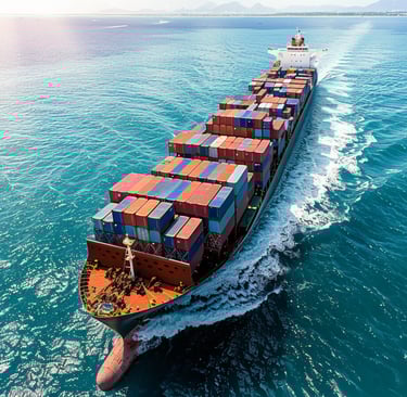 Barco de carga transportando contenedores, servicios de logística internacional