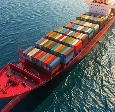 Transportes de mercancía de logística internacional  en un barco de carga con contenedores