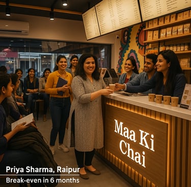 Priya Sharma Raipur female chai franchise owner 6 month break even success