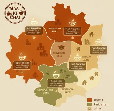 Jabalpur city map showing chai franchise locations university cantonment zones