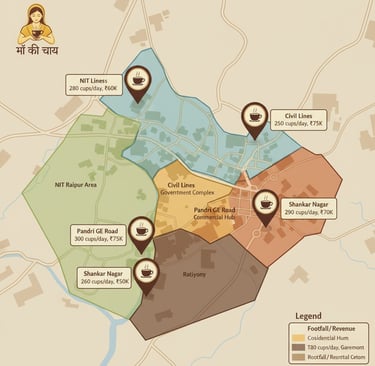 Raipur map showing chai franchise locations NIT campus Civil Lines GE Road