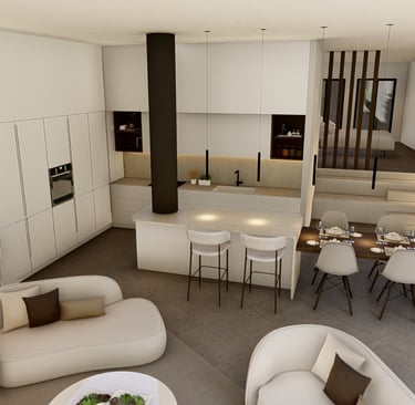 a living room with a couch and a table