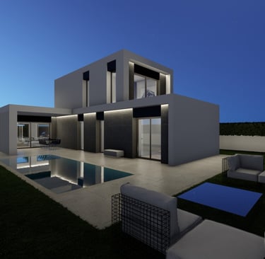 a modern house with a pool and a pool