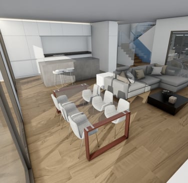 a living room with a couch and a table