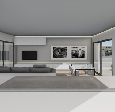 a modern living room with a large open space