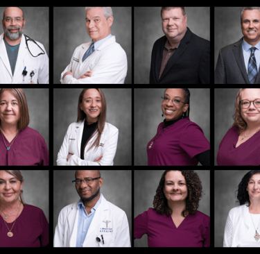 a group of doctors and nurses in a collage of a variety of different styles