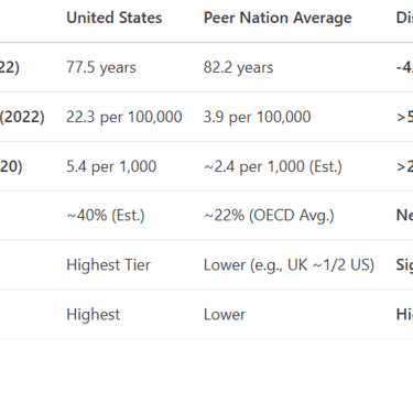Table: Key Health Outcome Comparisons (U.S. vs. Average of Peer High-Income Nations)