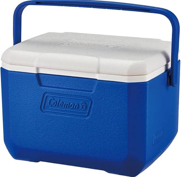 a blue cooler with a handle and a handle
