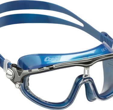 a pair of goggles with a blue lens and a pair of glasses