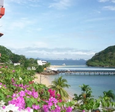 a view of a beach taboga with a boat in the water