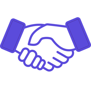 Purple line art icon of a business handshake representing a successful deal or partnership.