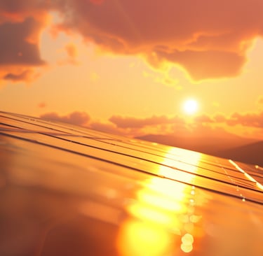a solar panel top with a sunset, solar energy warm