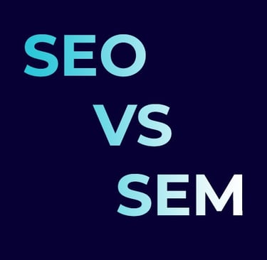 a blue background with the words seo versus sem