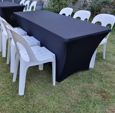 Plastic Table ready for a House Party in Capalaba, Redlands - party hire by SweetAz Co.