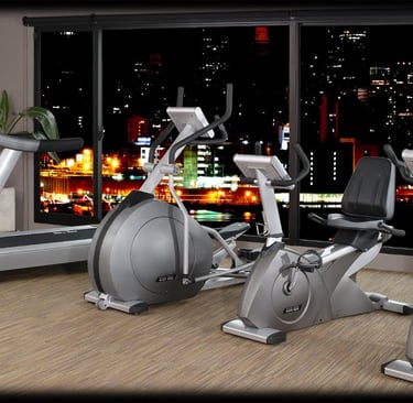 Room full of exercise equipment for home workout