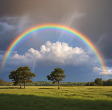 Beautiful landscape with rainbow in ski