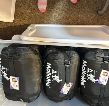 Sleeping bags in a clear toto