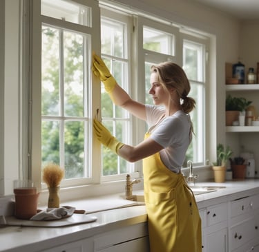 a lady washing windows