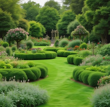 a garden with a gazeboar and a gazeboar