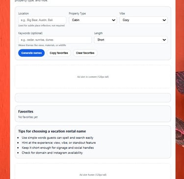 a vacation rental application for a rental property