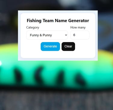 fishing lure and online team naming tool