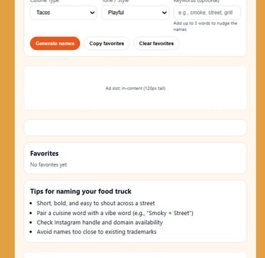 a food truck user's food truck name generator