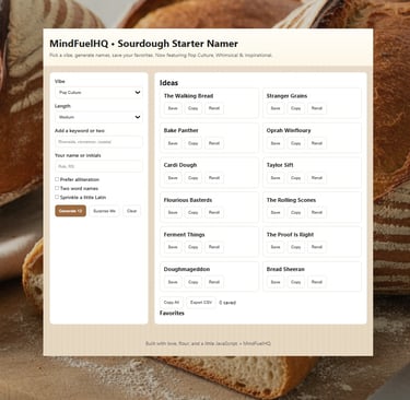 sourdough bread starter namer