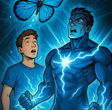 man becomes superhuman with Blue Butterfly help