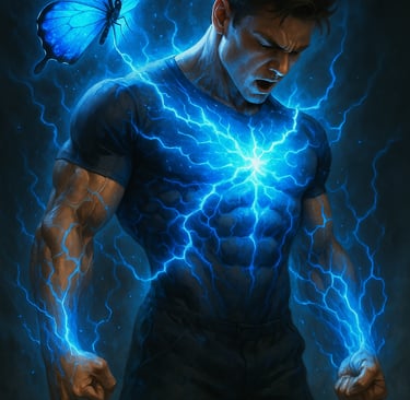man becomes a superhuman with Blue Butterfly help