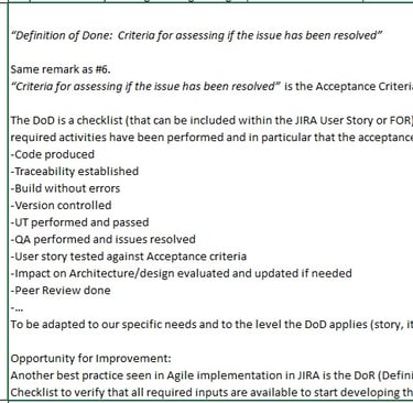 Evidence of the implementation of the REAL concept of the DoD (Definition of Done)